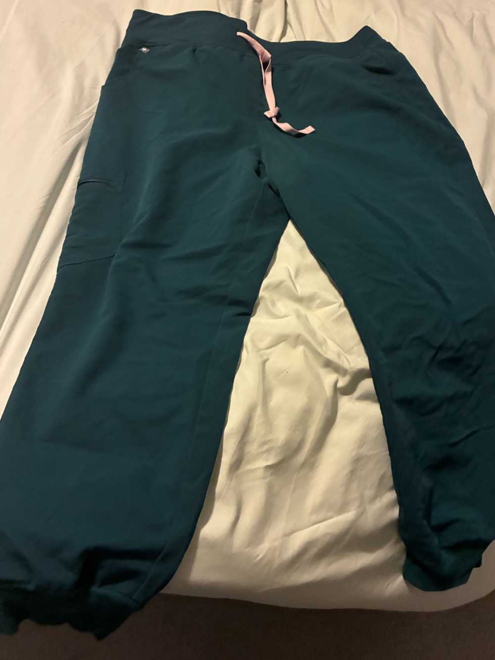 FIGS XXL Teal Jogger Scrub Pants with Pink Drawstring
